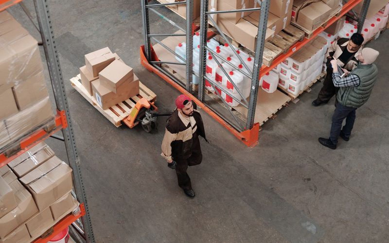 Part-load consignments staged in a warehouse before dispatch